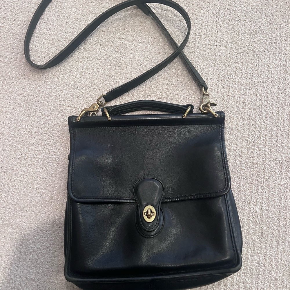 Coach Black Leather Crossbody Bag with Gold Accents